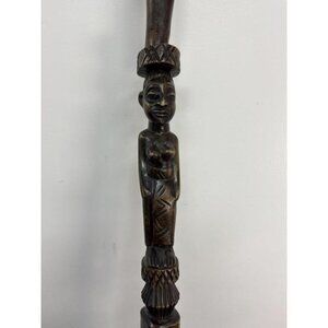 African Hand-Carved Walking Stick  - Figural Head & Captured Ball Cage 39.5"